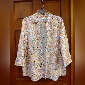 Croft & Barrow Paisley Button-Up 3/4 Sleeve Shirt Cotton